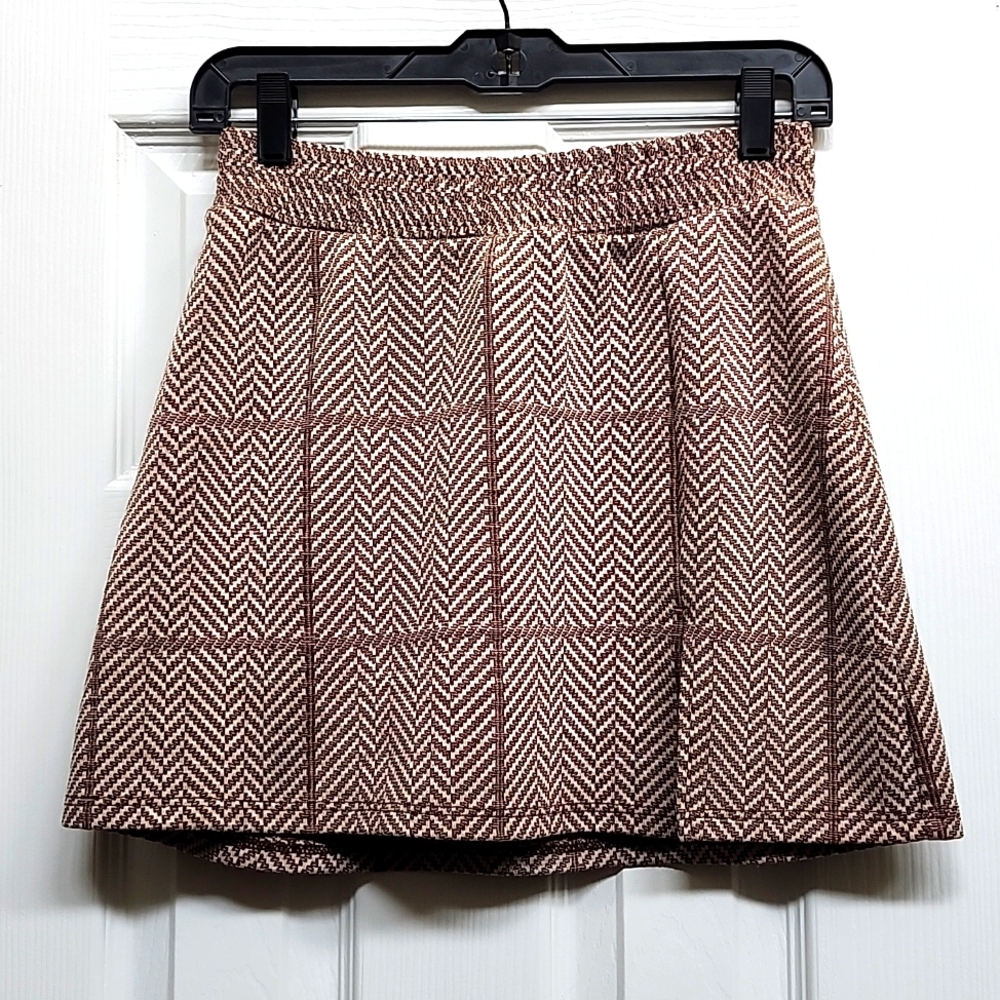 Topshop Brown and Cream Print Mini Skirt, Size US 4